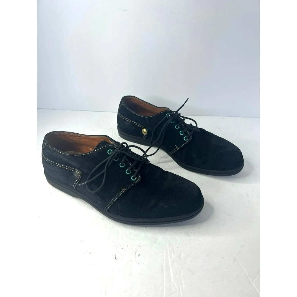 Gianni Versace Men's Black Suede Blue Grommets Lace Up Derby Oxford Shoes Sz‎ 5